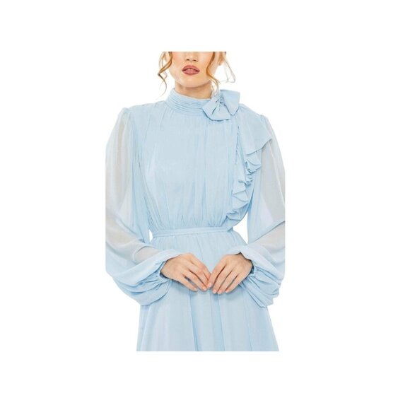 Leena For Mac Duggal 55878 Light Blue Bishop Sleeve Chiffon A-Line Dress Size 4 - Picture 3 of 10